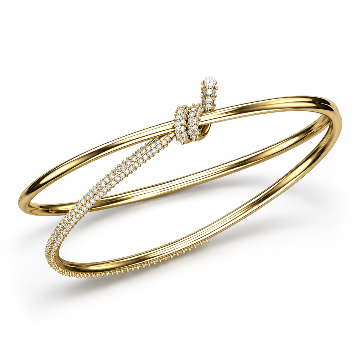 Sculptural Knot Diamond Bangle - angled product view