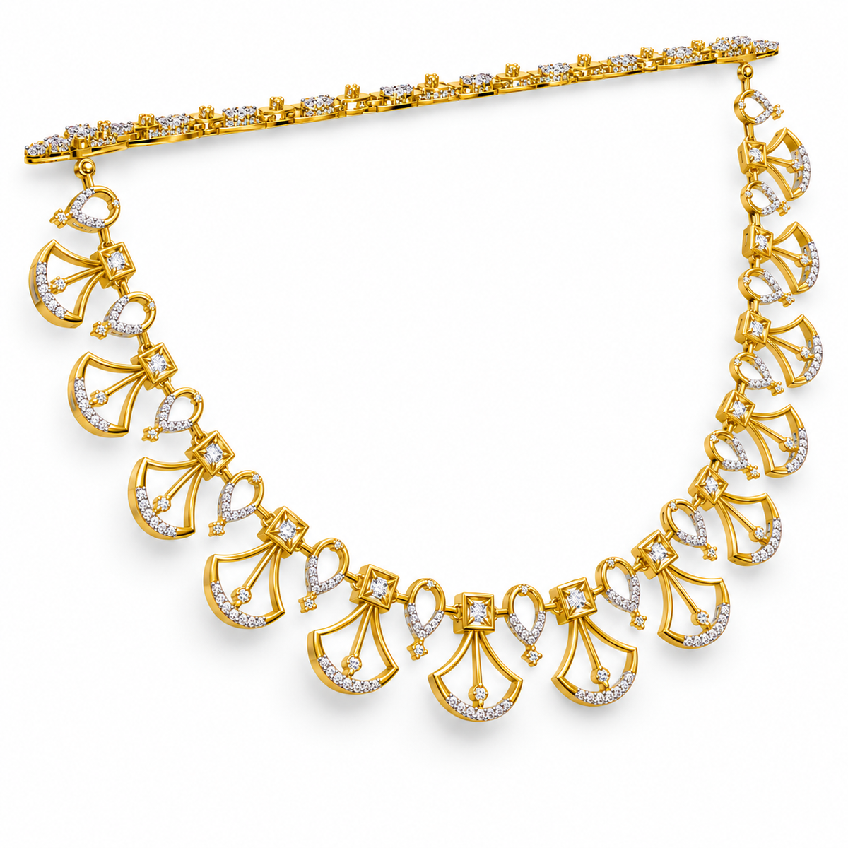 Fan Heart Diamond Necklace - angled view