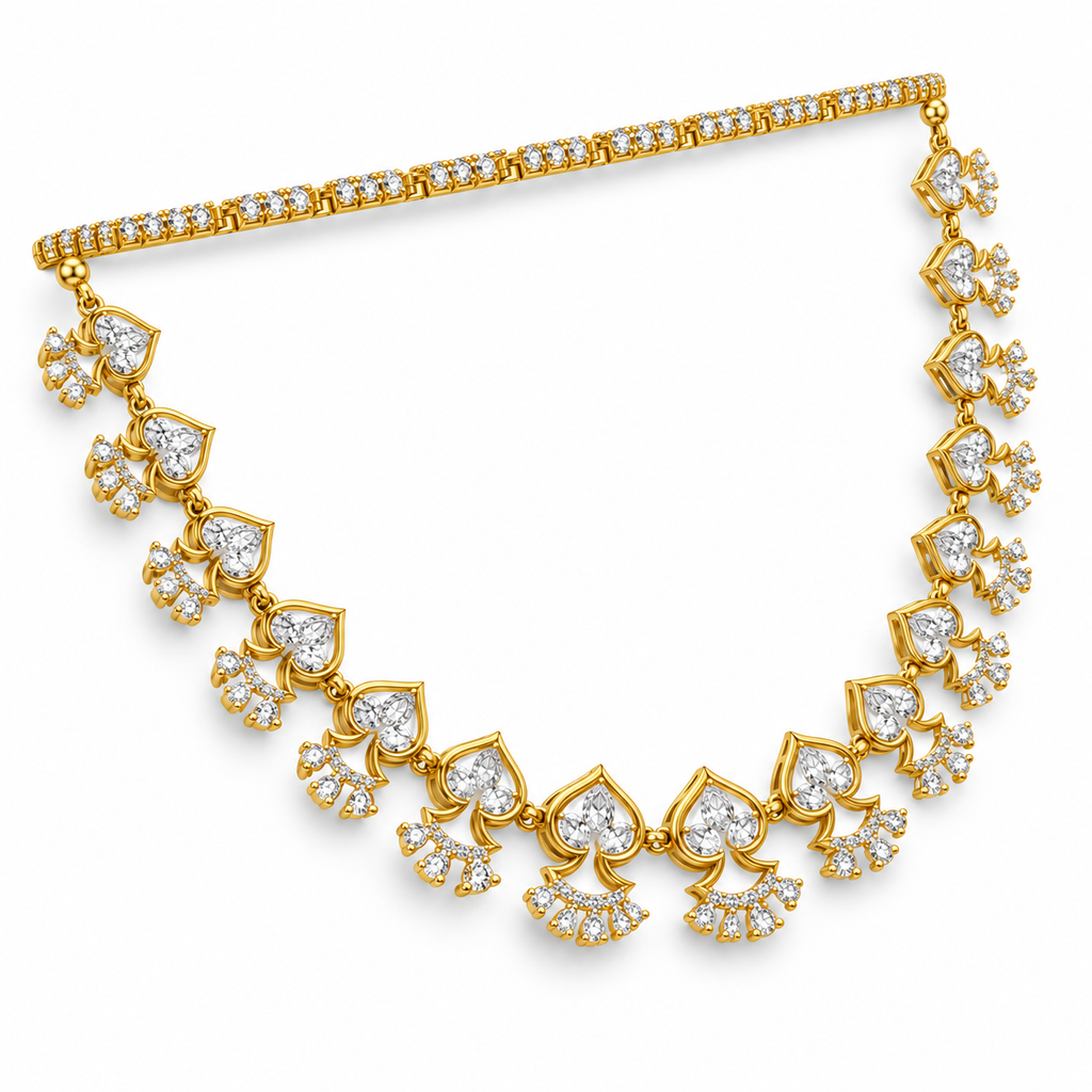 Lotus Fan Diamond Necklace - angled view