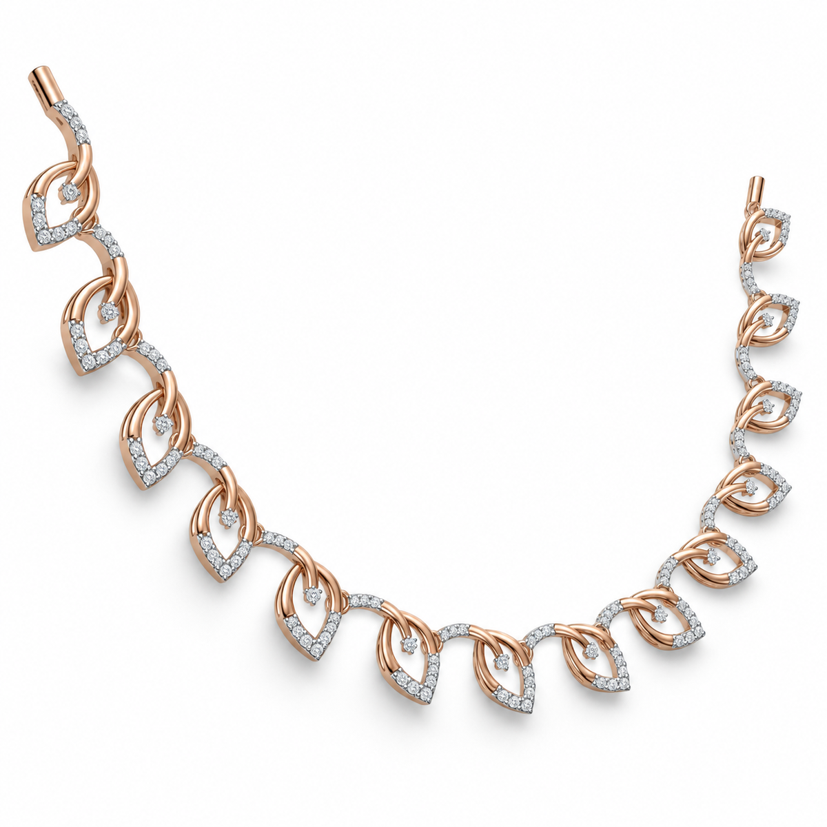 Rose Gold Open Heart Diamond Necklace - angled view