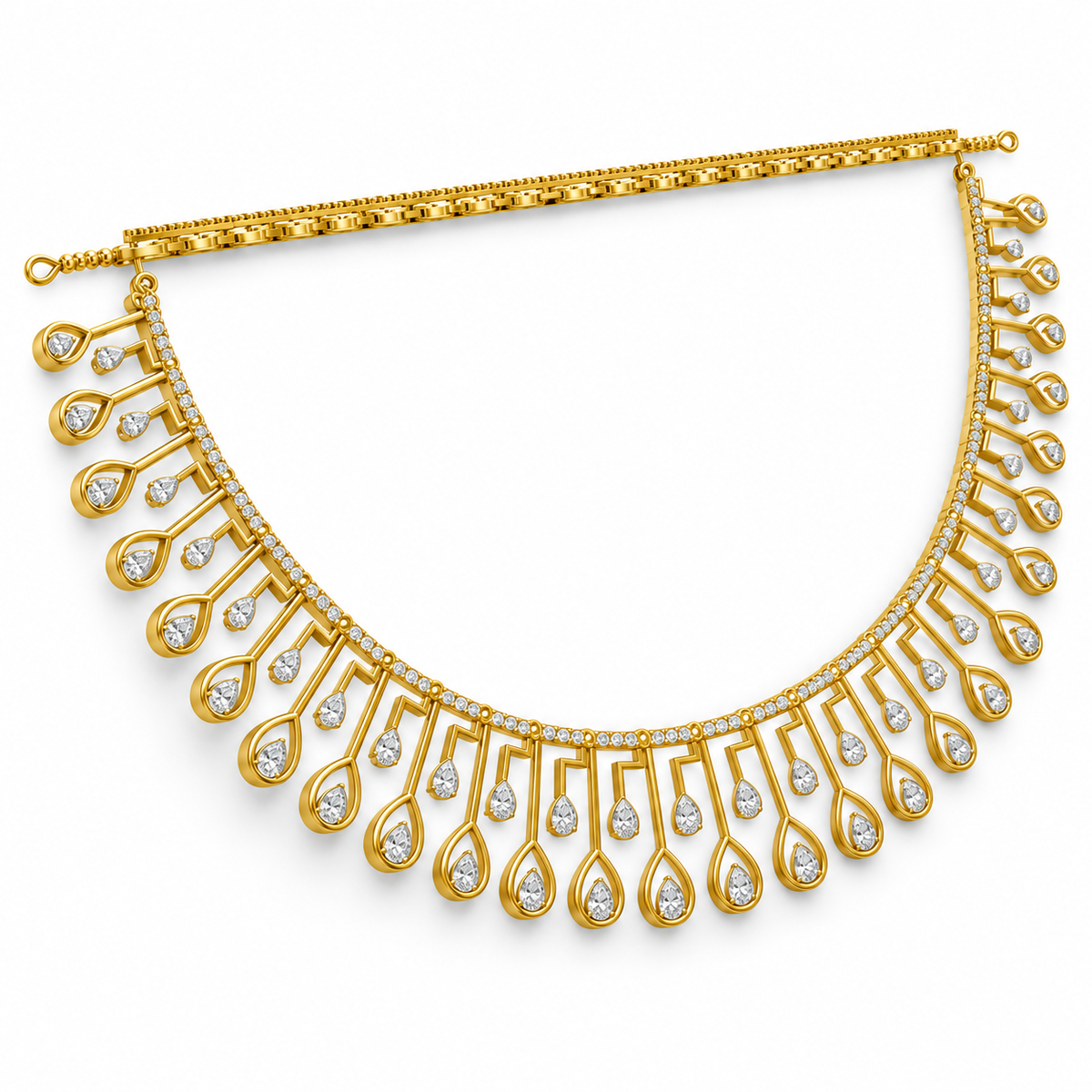 Teardrop Harp Fringe Diamond Necklace - angled view