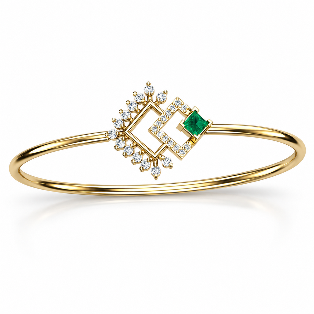 Verdant Geometric Diamond Bangle - angled product view