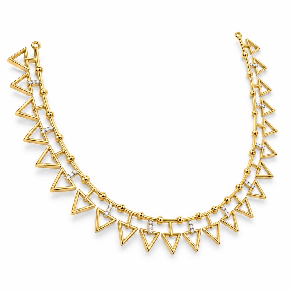 Open Triangle Fringe Gold Necklace - angled view