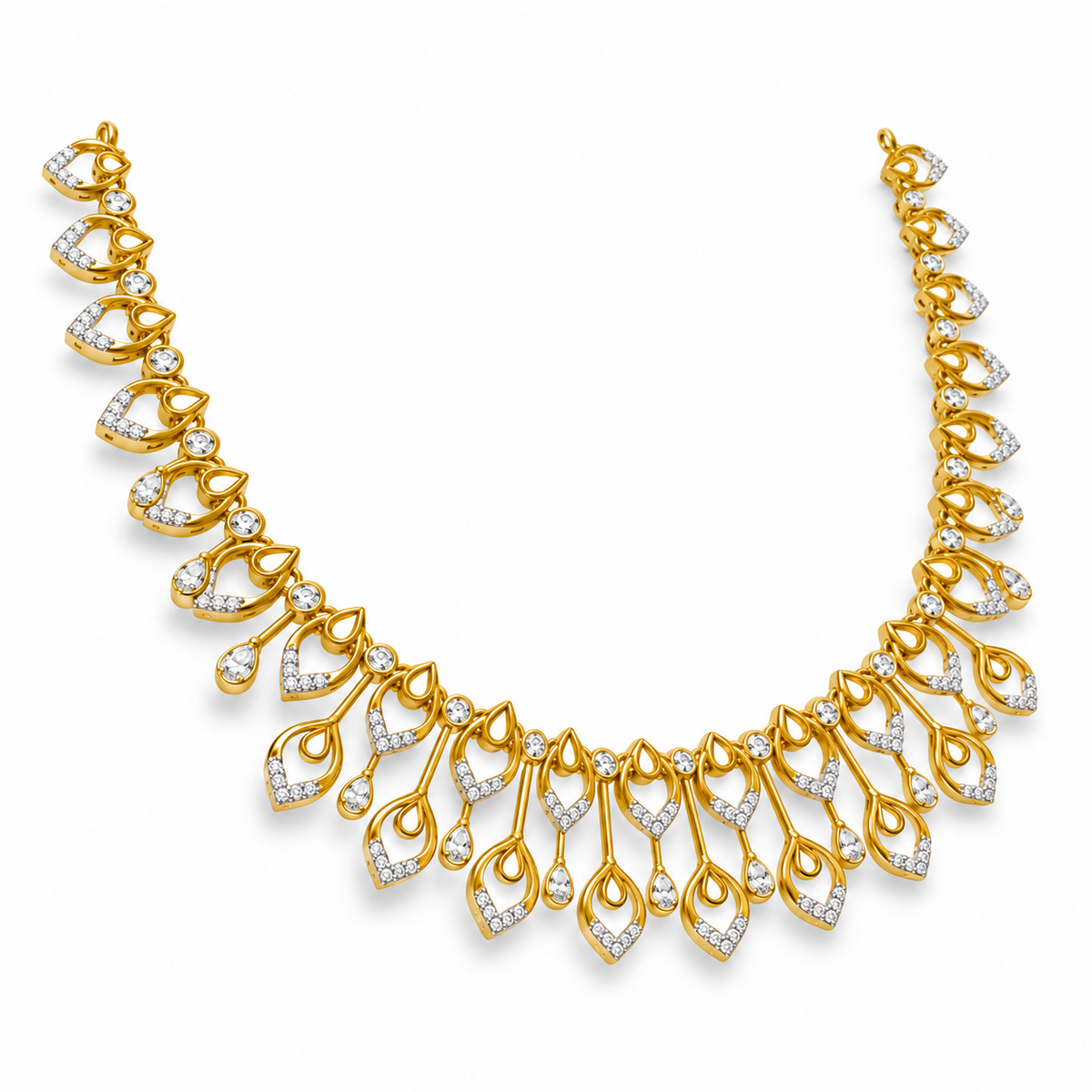 Double Teardrop Scroll Diamond Necklace - angled view