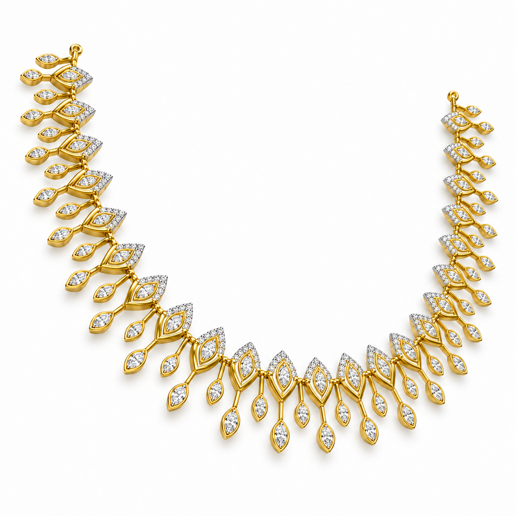 Marquise Leaf Cascade Diamond Necklace - angled view
