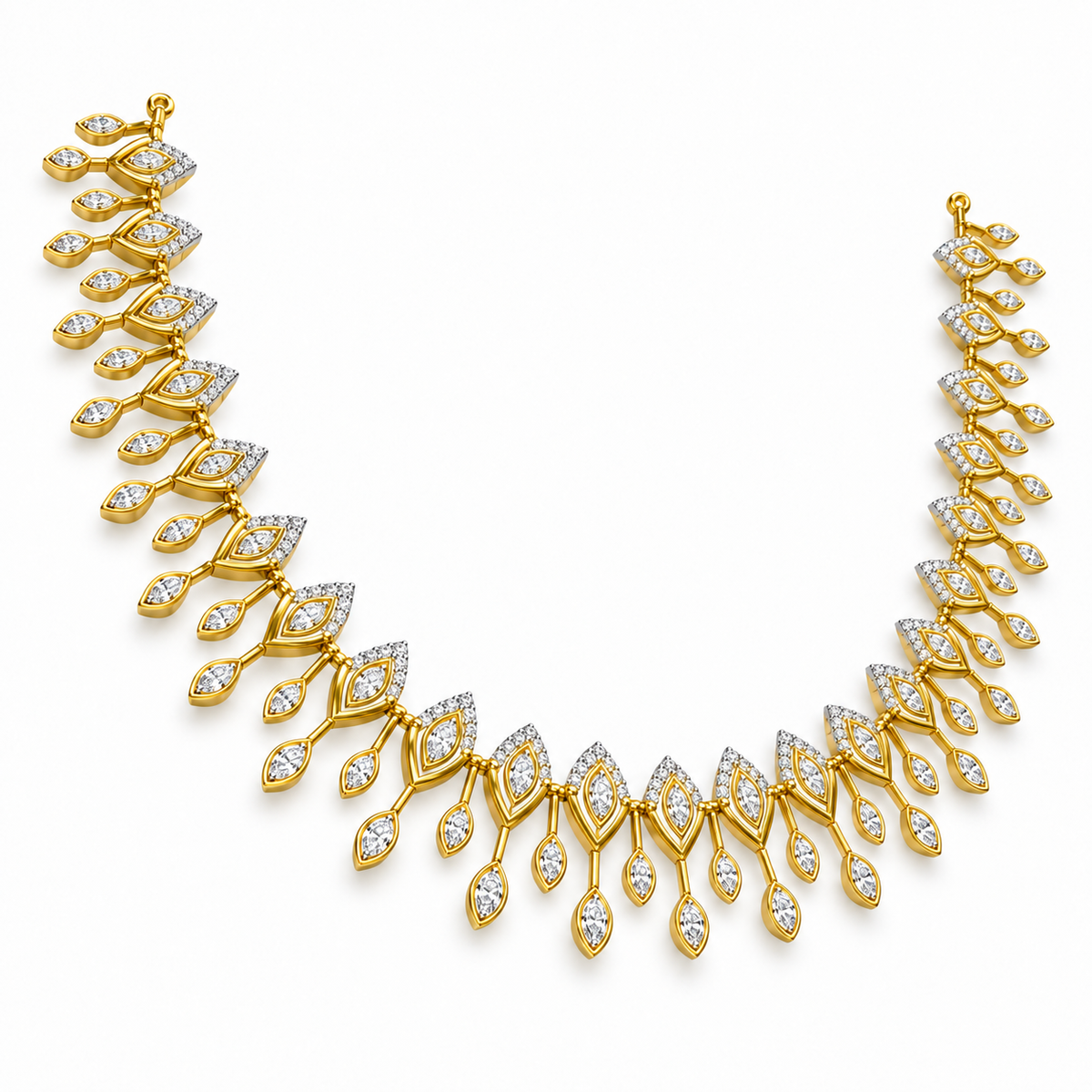 Marquise Leaf Cascade Diamond Necklace - angled view