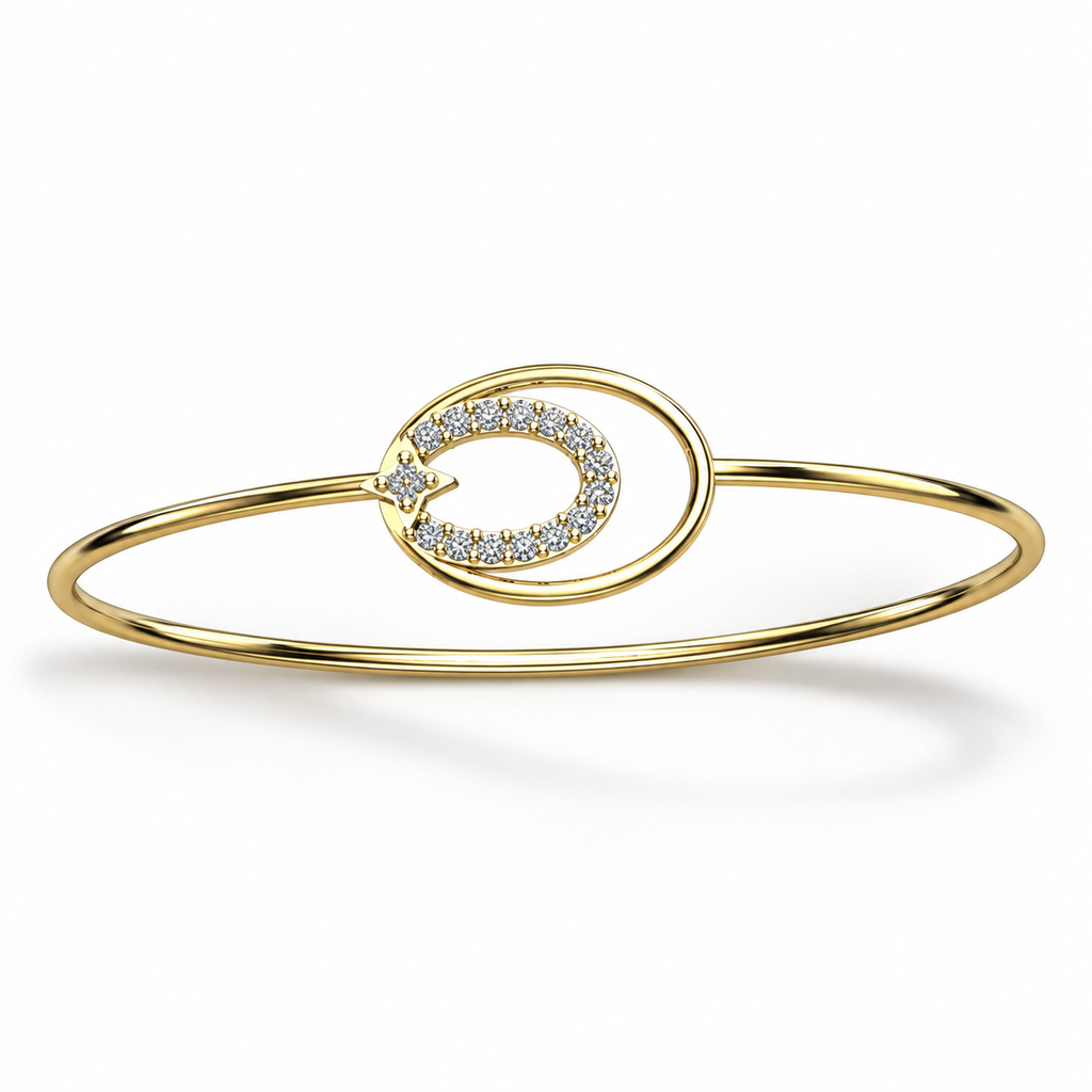 Orbit Crescent Diamond Bangle - angled product view