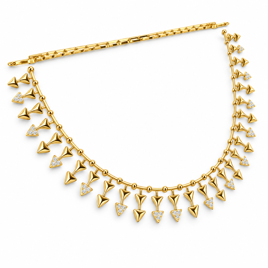 Arrowhead Fringe Gold Necklace - angled view