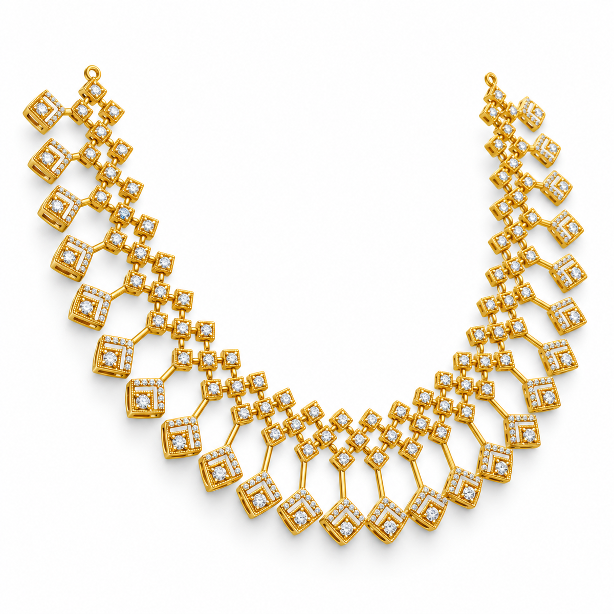 Cascading Square Diamond Necklace - angled view