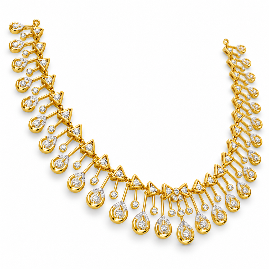 Triangle Teardrop Diamond Necklace - angled view