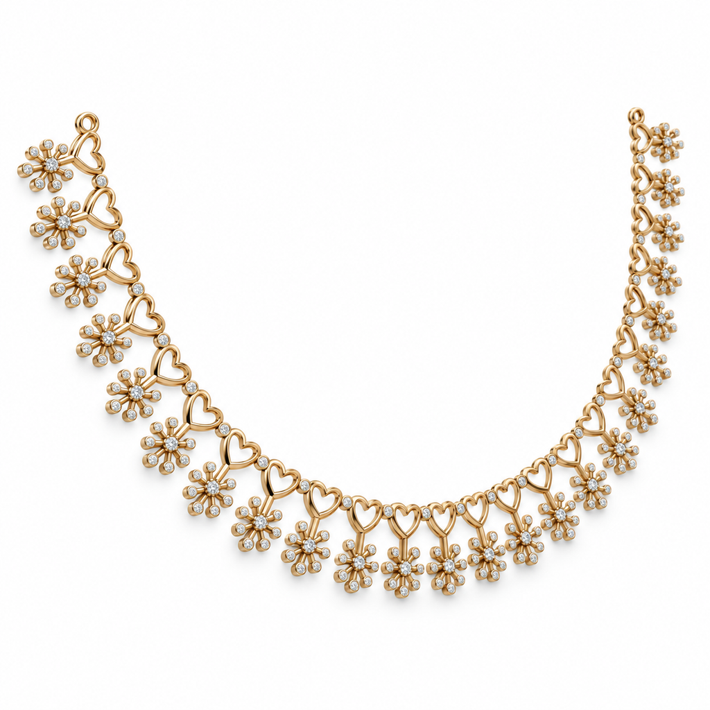 Heart and Snowflake Diamond Necklace - angled view