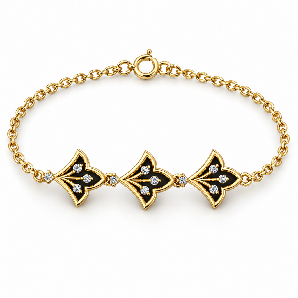 Black Enamel Trefoil Diamond Bracelet - angled product view