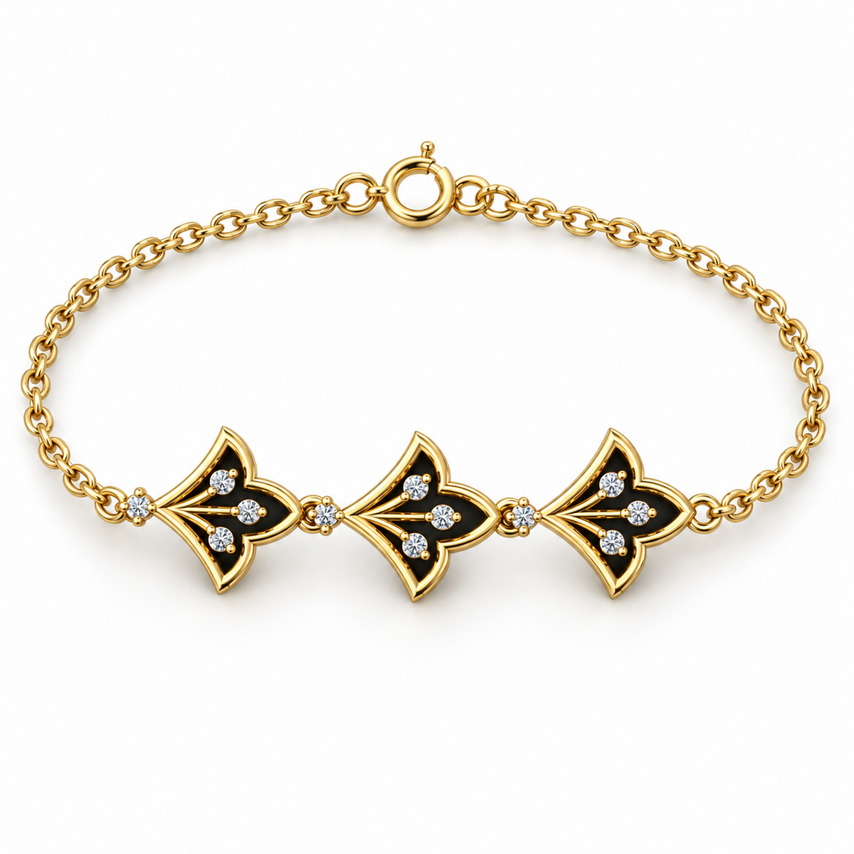 Black Enamel Trefoil Diamond Bracelet - angled product view