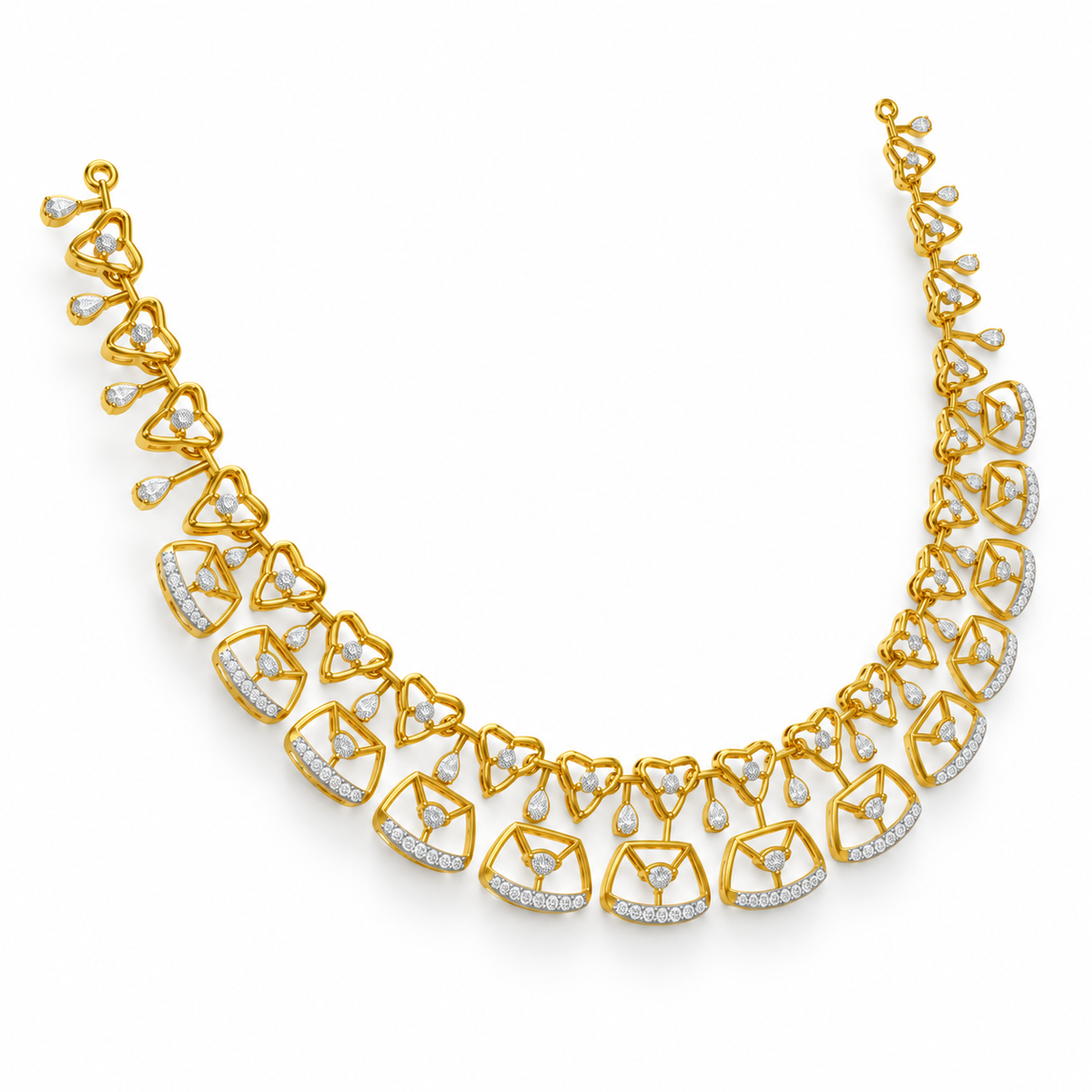 Abstract Fan Diamond Necklace - angled view