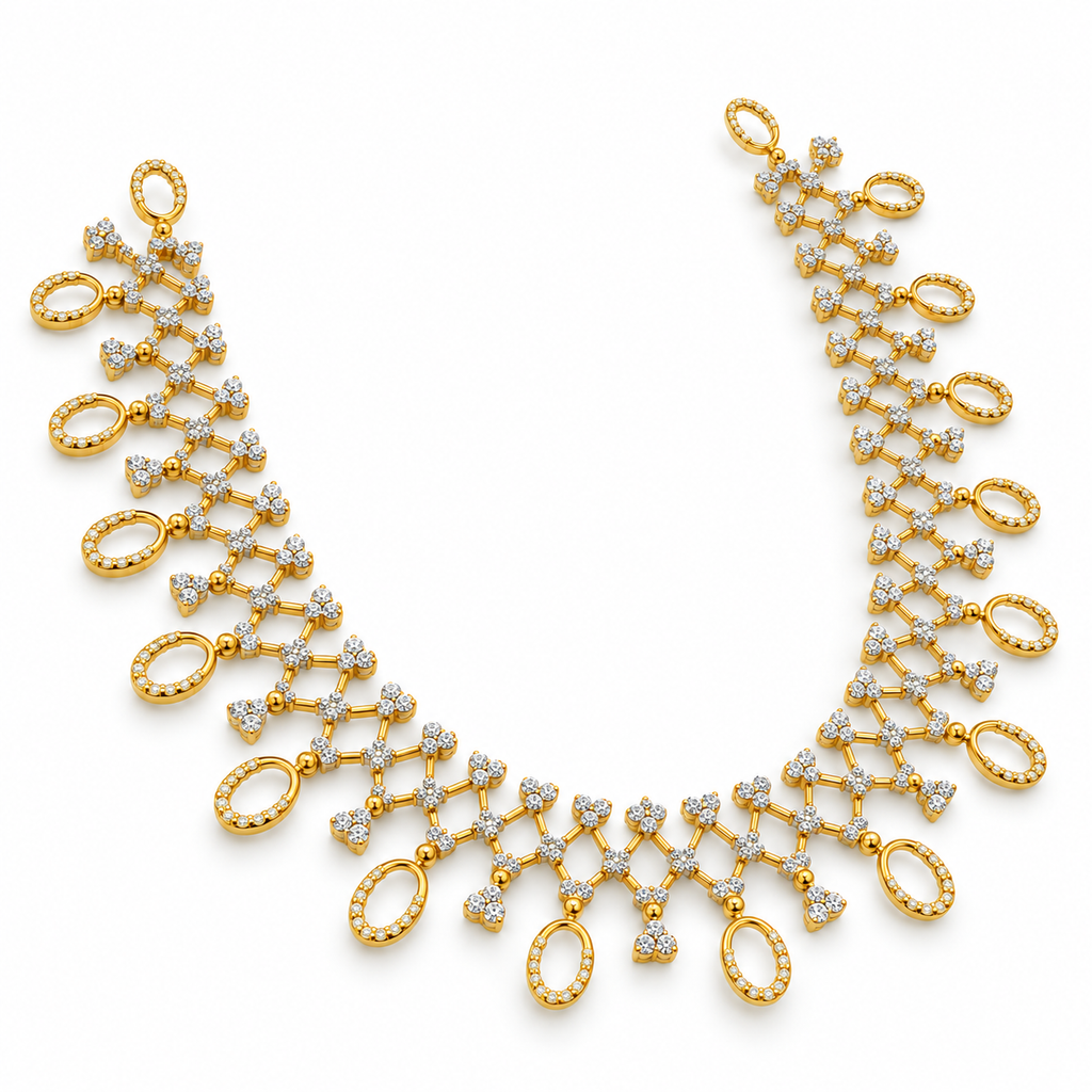 Lattice Oval Fringe Diamond Necklace - angled view