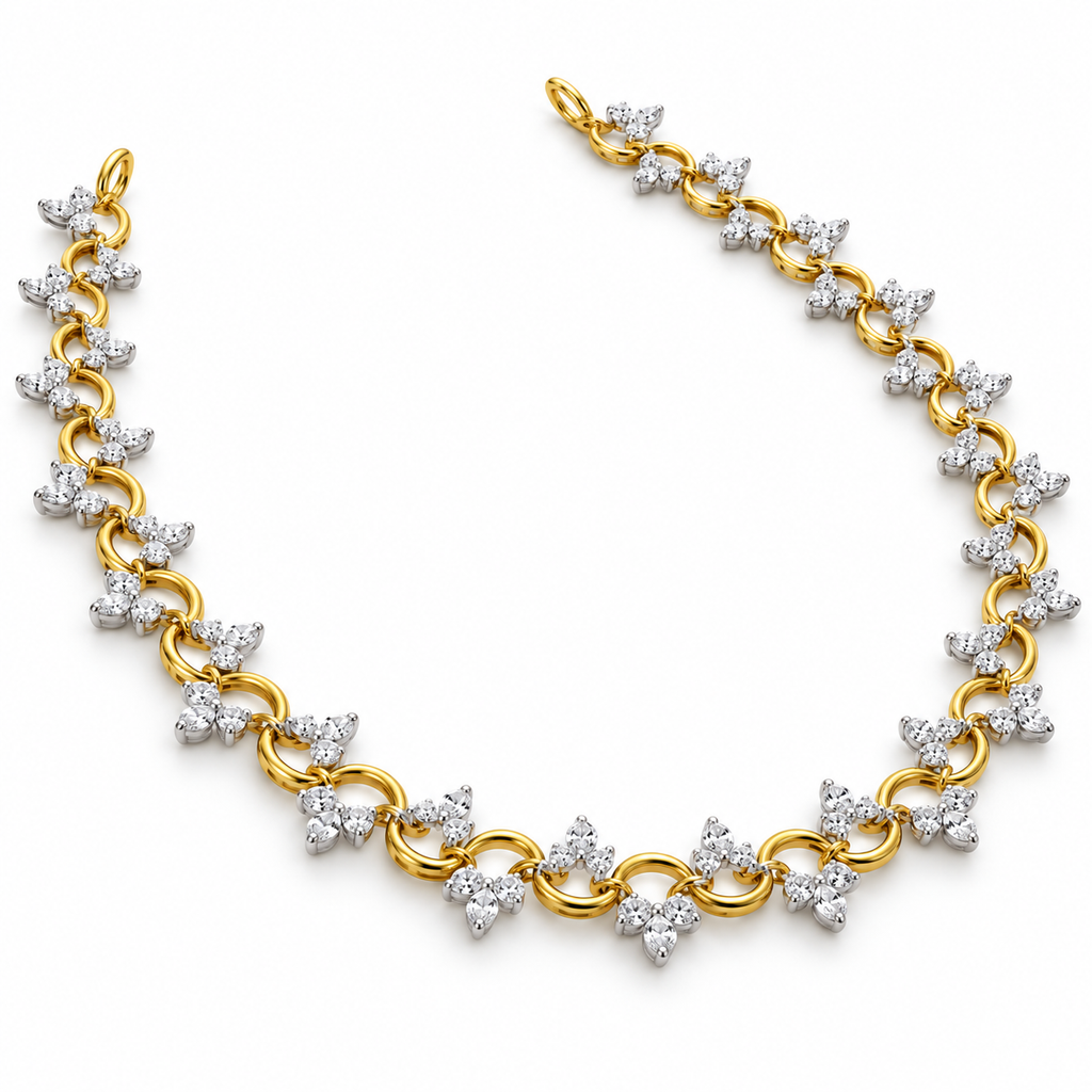 Marquise Cluster Link Diamond Necklace - angled view