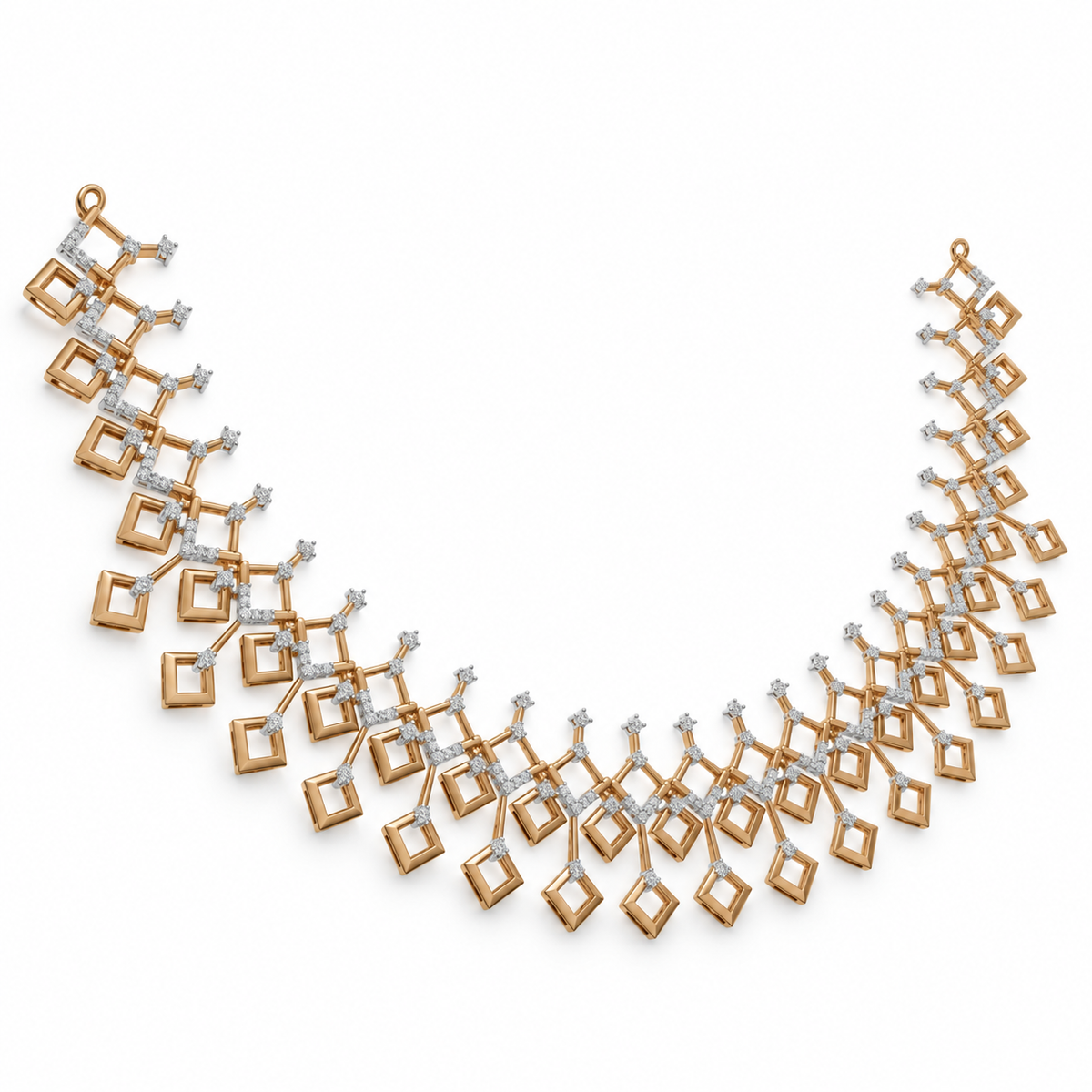 Cascading Square Fringe Diamond Necklace - angled view