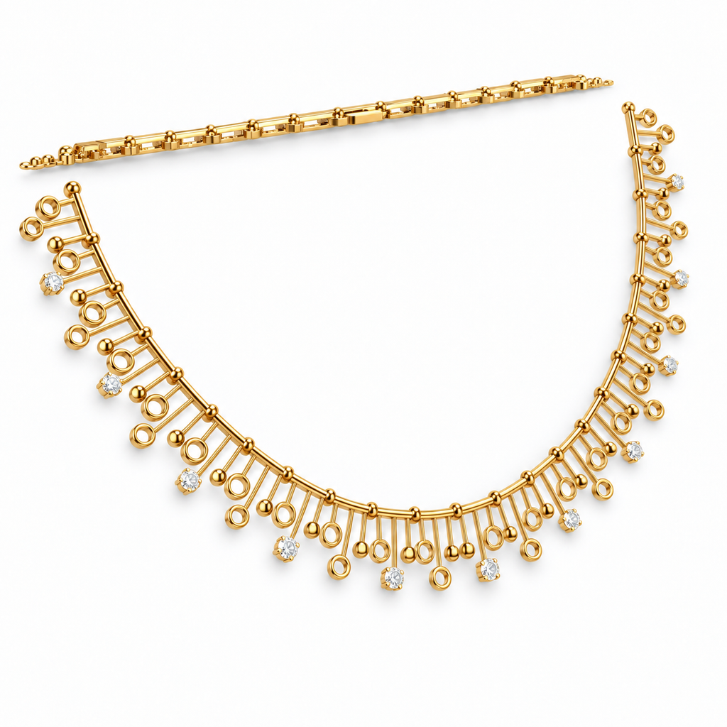 Circle Bar Charm Diamond Necklace - angled view