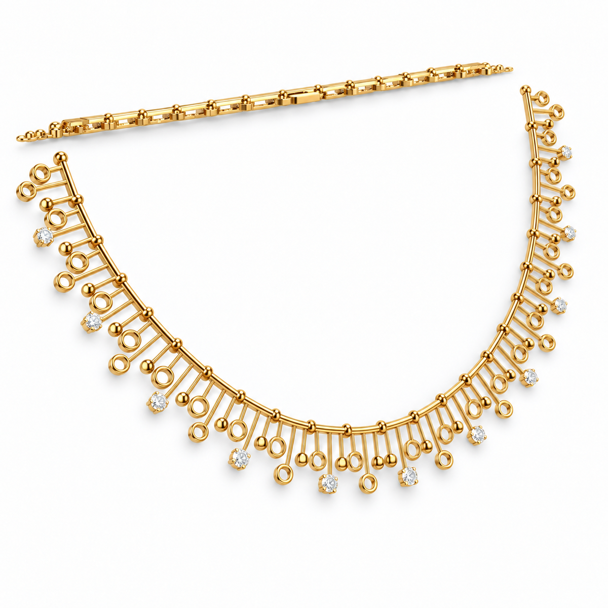 Circle Bar Charm Diamond Necklace - angled view