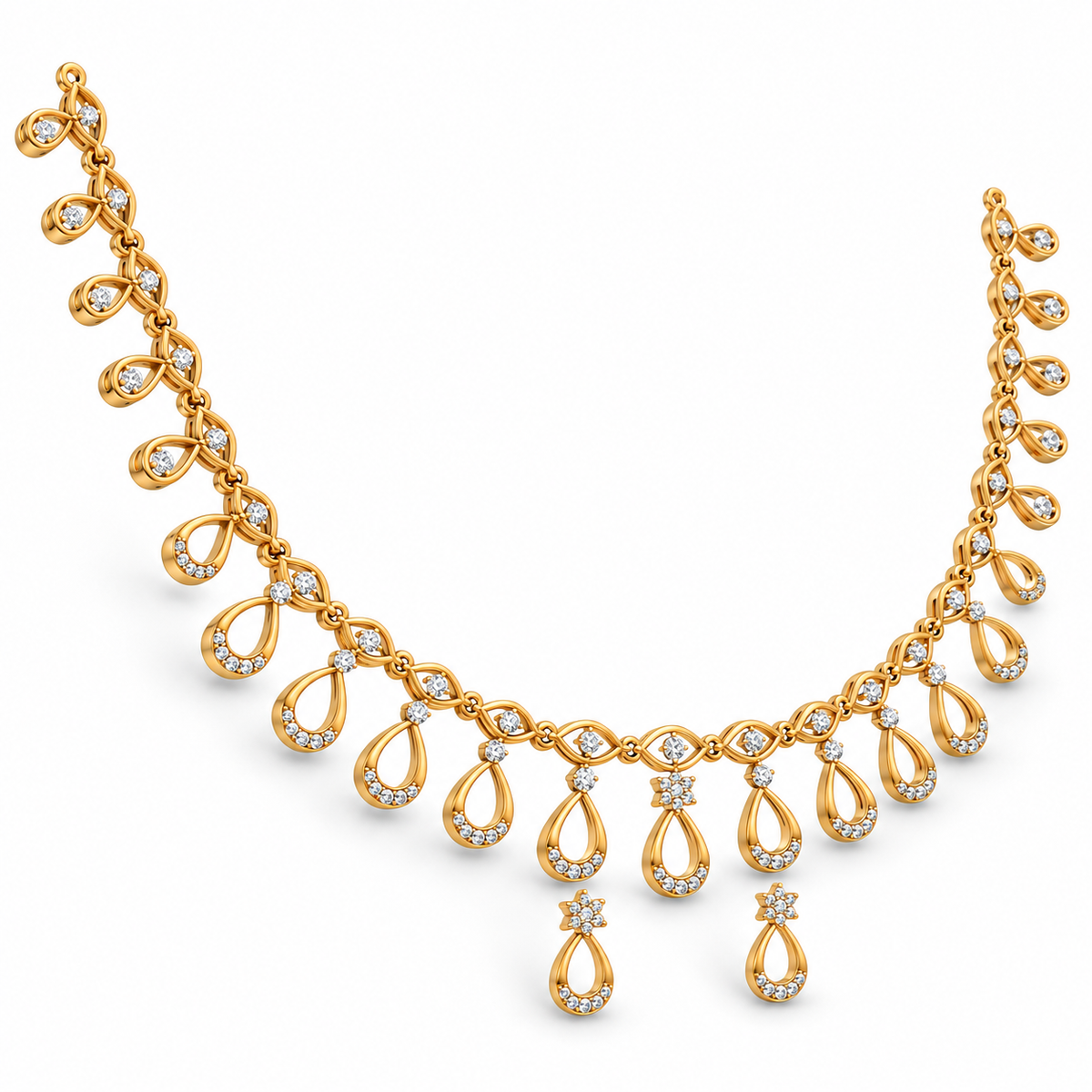 Teardrop Cascade Diamond Necklace Set - angled view