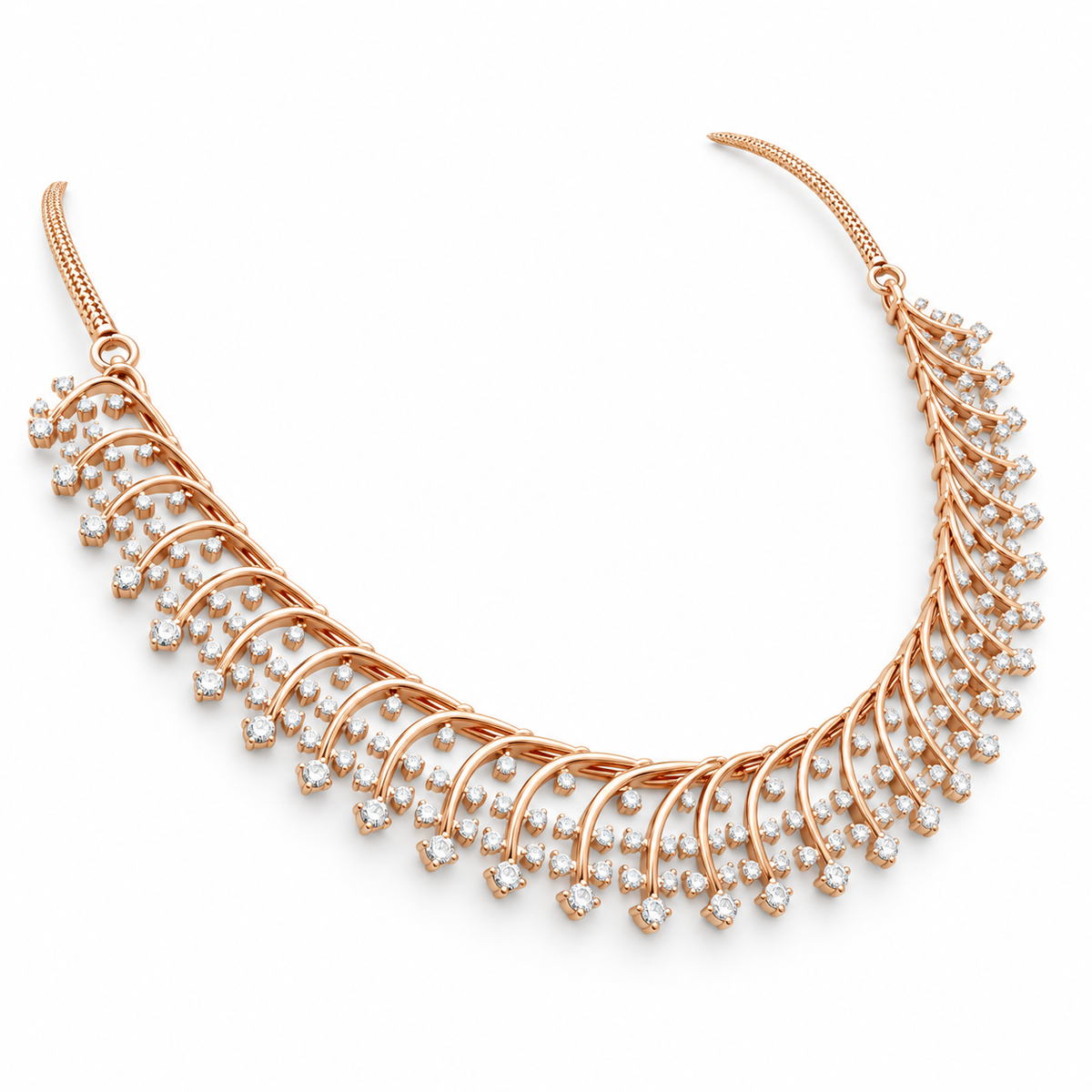 Rose Gold Fern Fringe Diamond Necklace - angled view