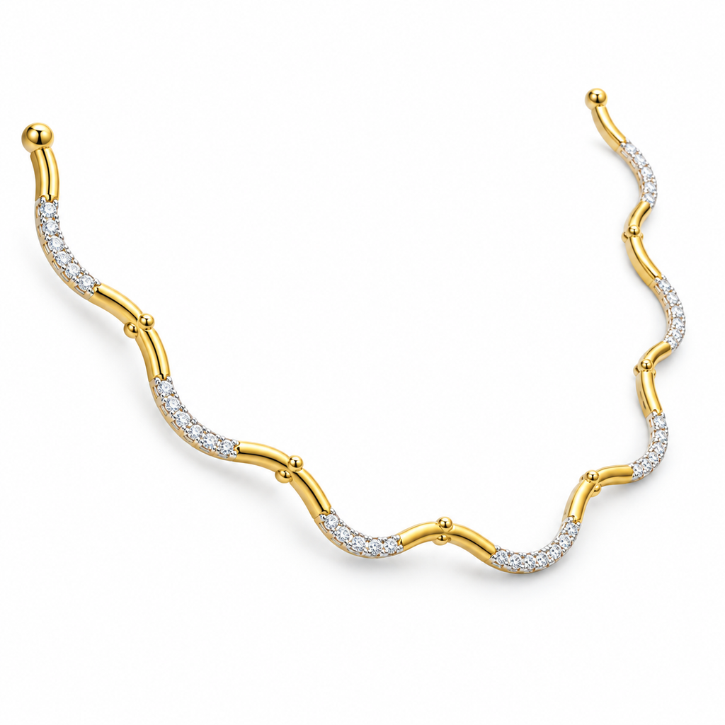 Curved Pave Wave Diamond Necklace - angled view