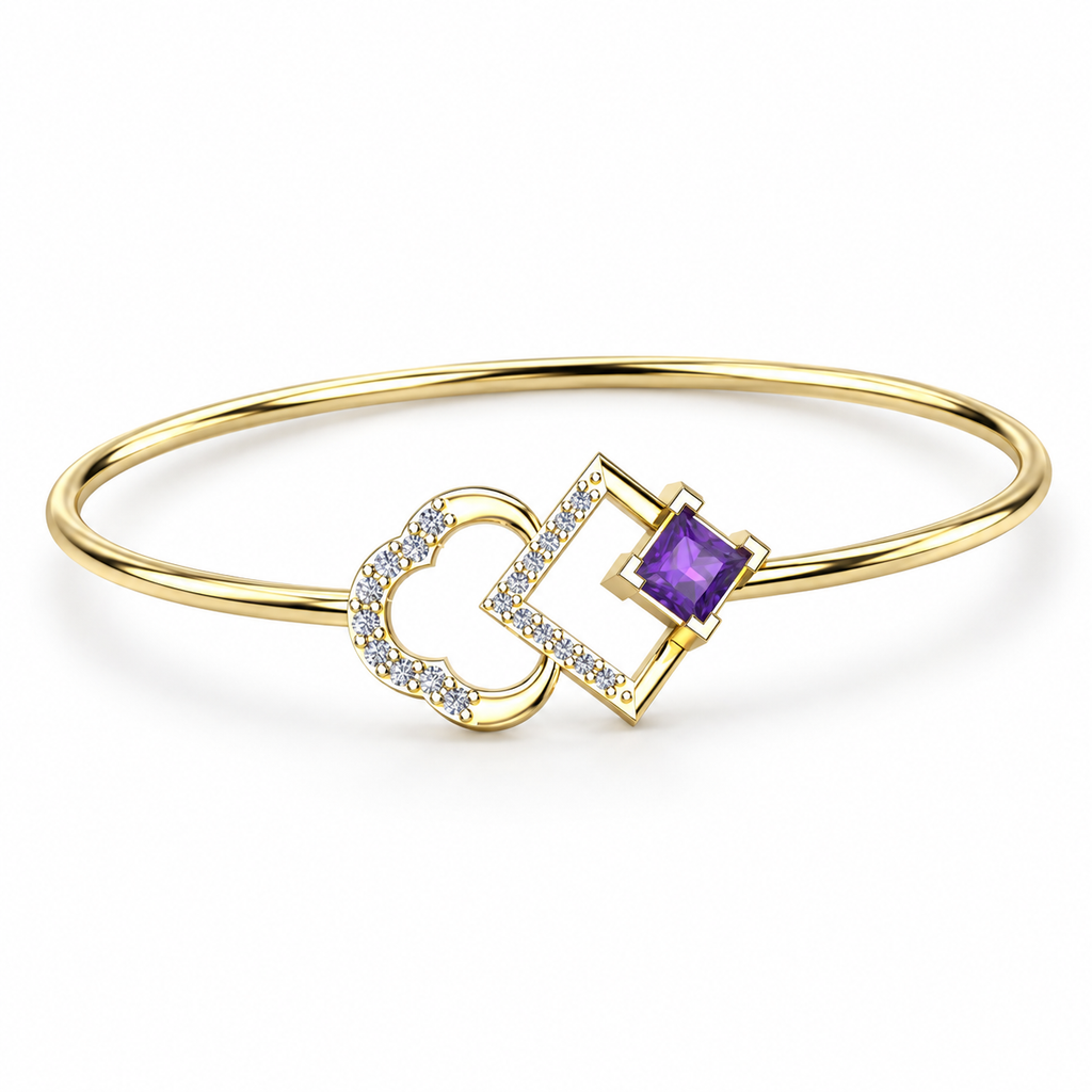Violet Heart Geometry Diamond Bangle - angled product view