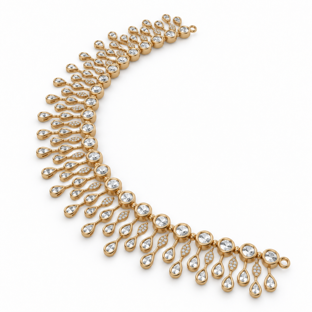 Radiant Teardrop Fringe Diamond Necklace - angled view