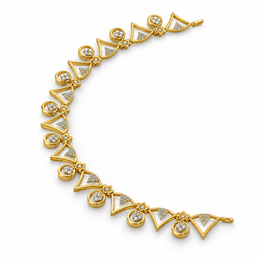 Geometric Bell Charm Diamond Necklace - angled view