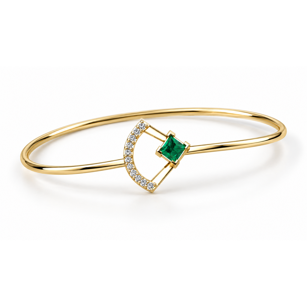 Verdant Crescent Diamond Bangle - angled product view