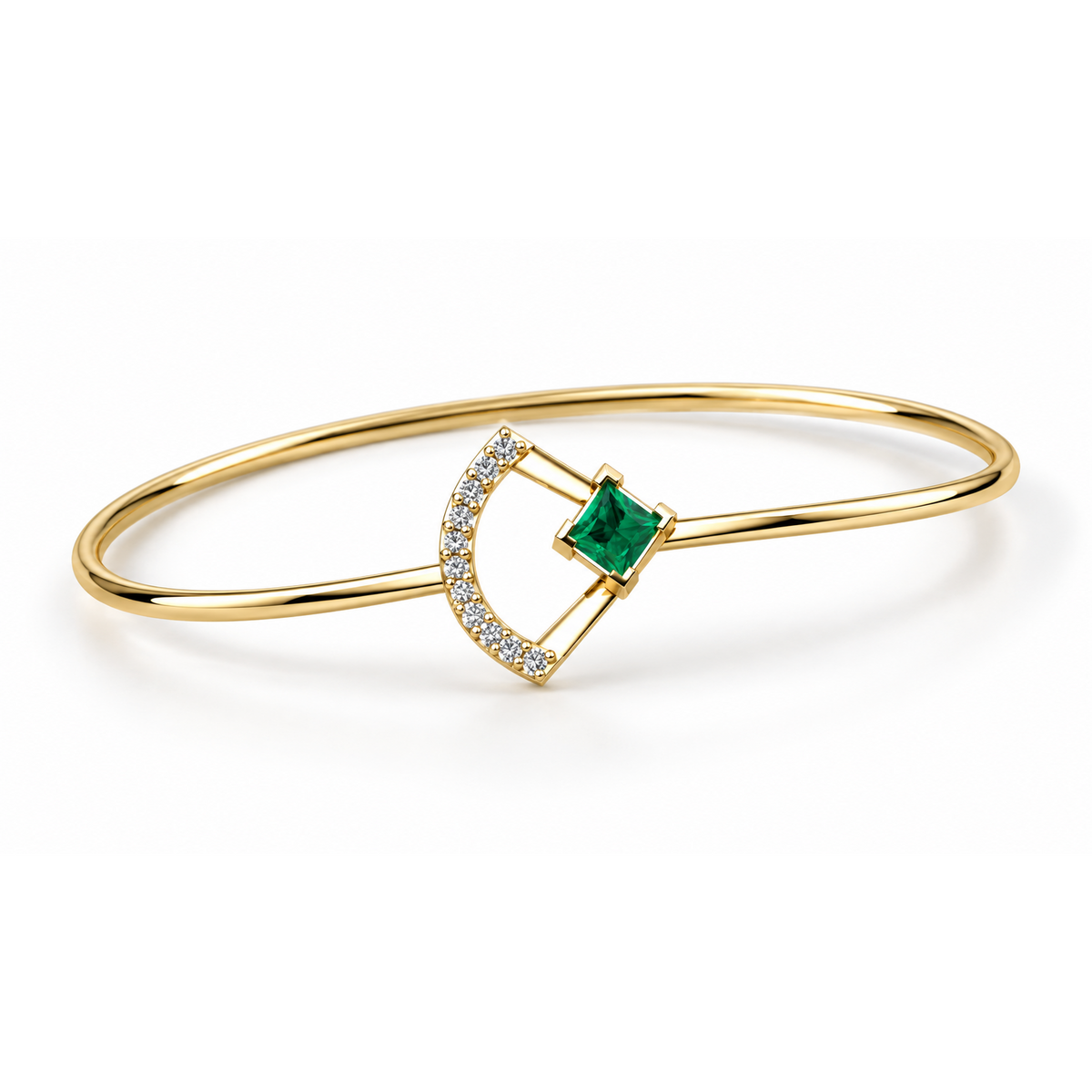 Verdant Crescent Diamond Bangle - angled product view