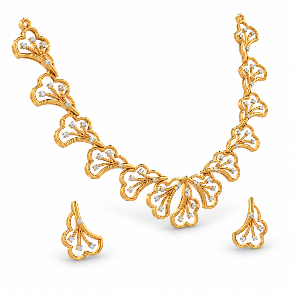 Fan Blossom Diamond Necklace Set - angled view