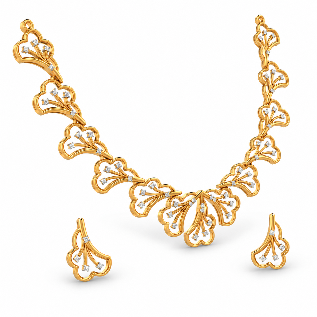 Fan Blossom Diamond Necklace Set - angled view