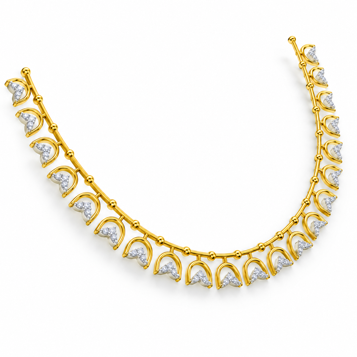 Crescent Fan Diamond Necklace - angled view