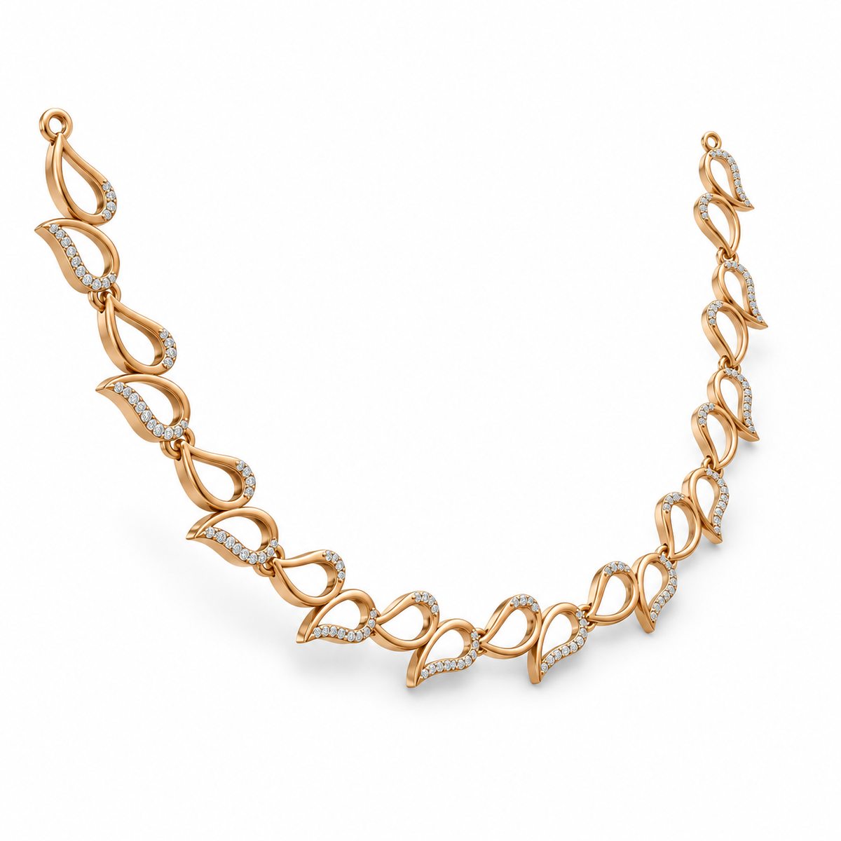Sculpted Teardrop Vine Diamond Necklace - angled view