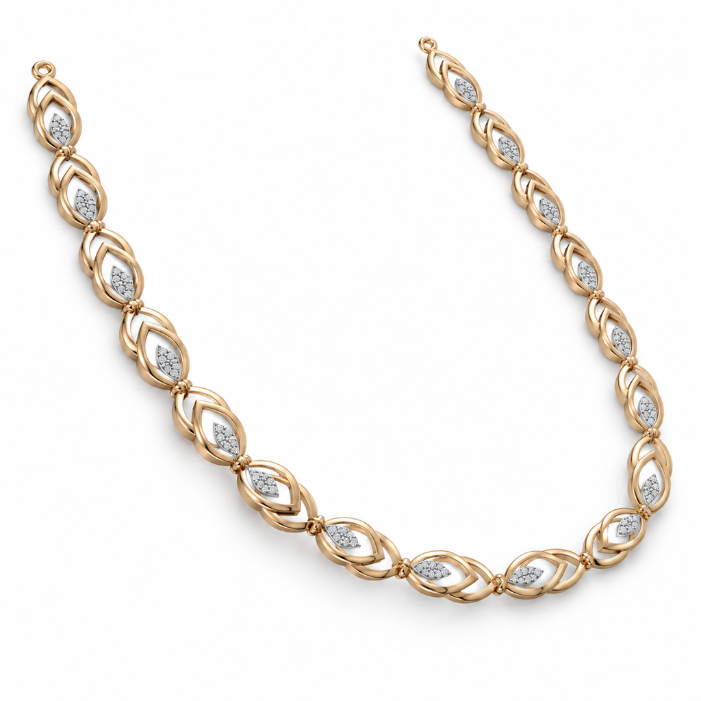 Layered Marquise Leaf Diamond Necklace - angled view