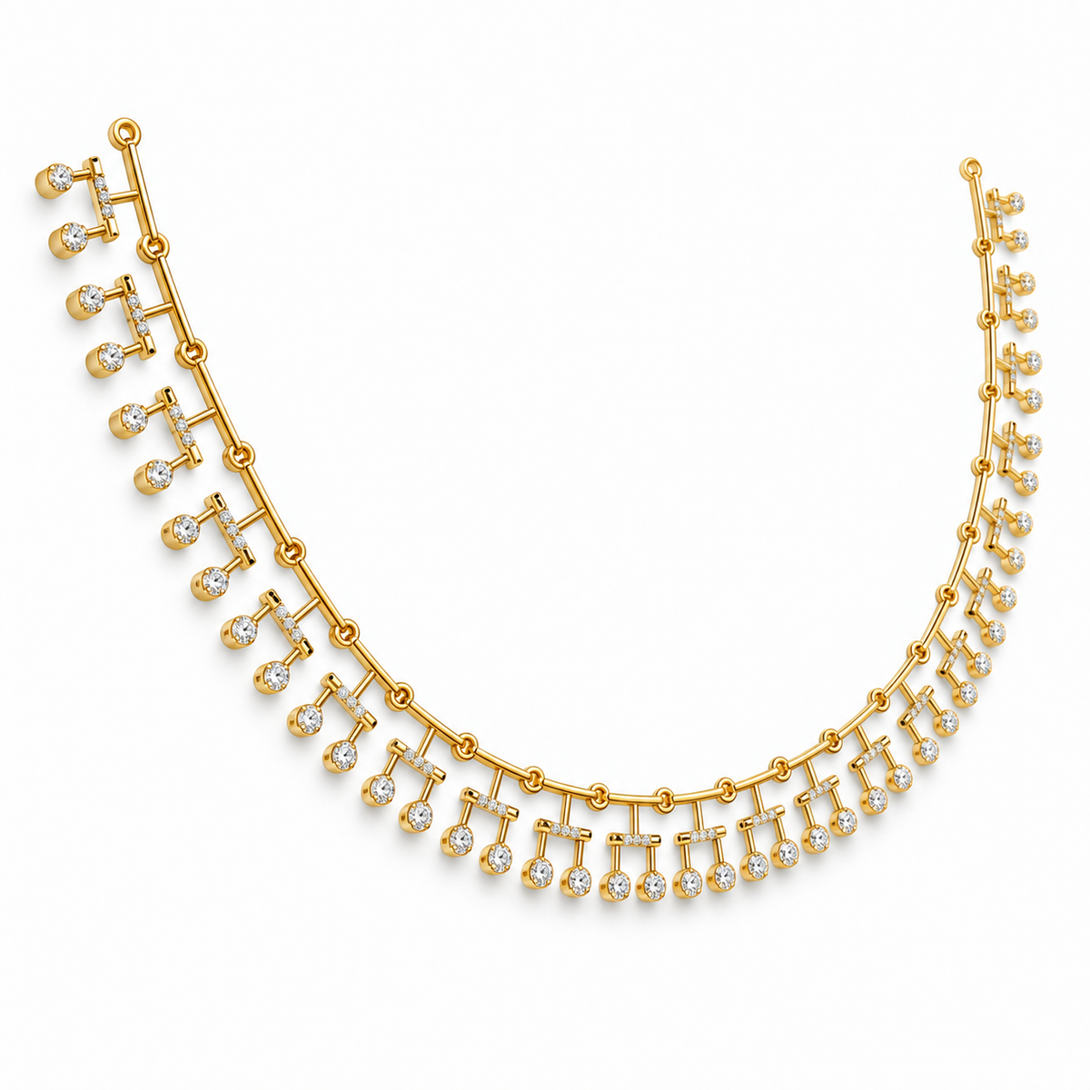 Beaded Bar Fringe Diamond Necklace - angled view