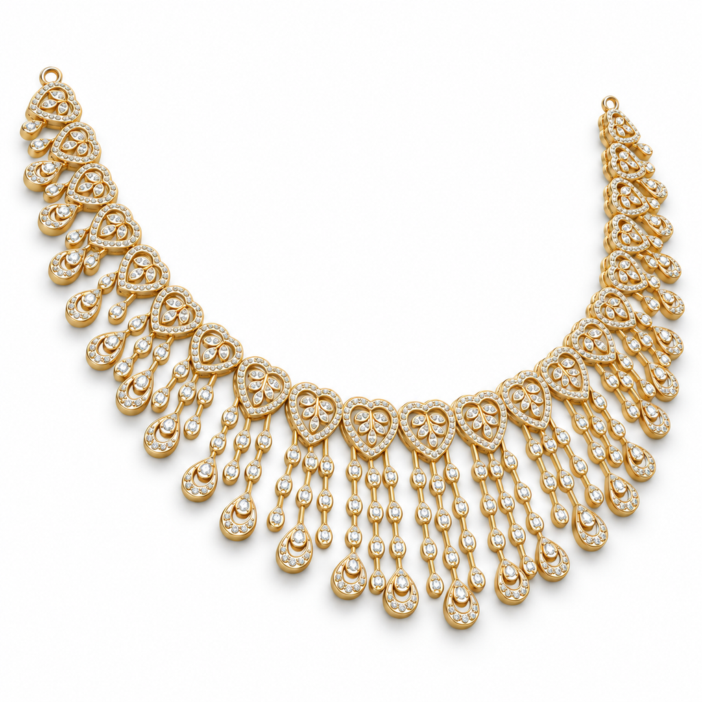 Cascading Paisley Diamond Necklace - angled view