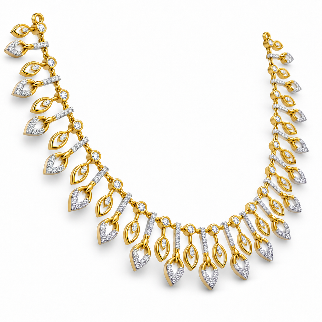 Botanical Leaf Fringe Diamond Necklace - angled view