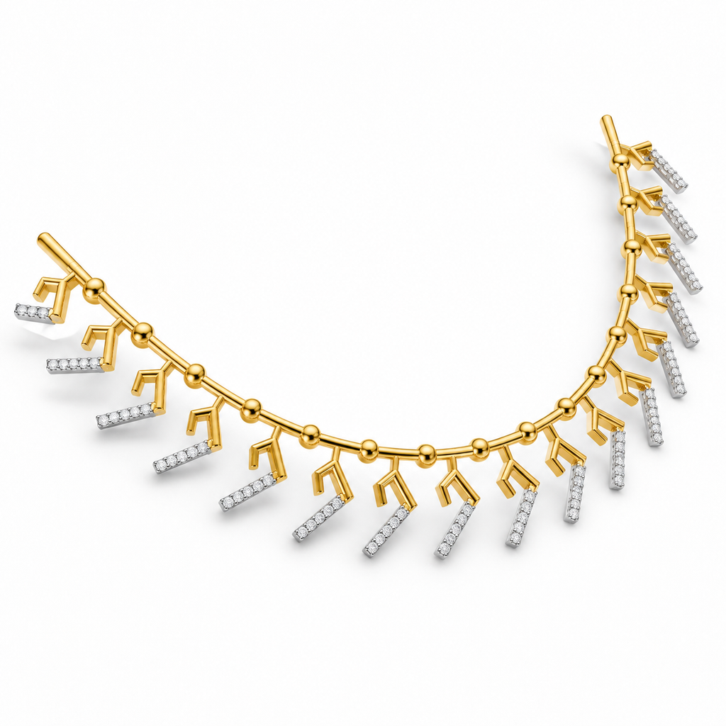 Graduated Chevron Fringe Diamond Necklace - angled view