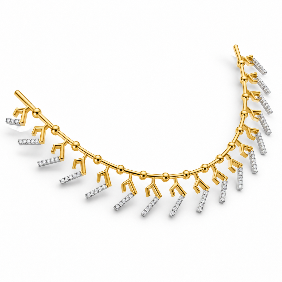 Graduated Chevron Fringe Diamond Necklace - angled view