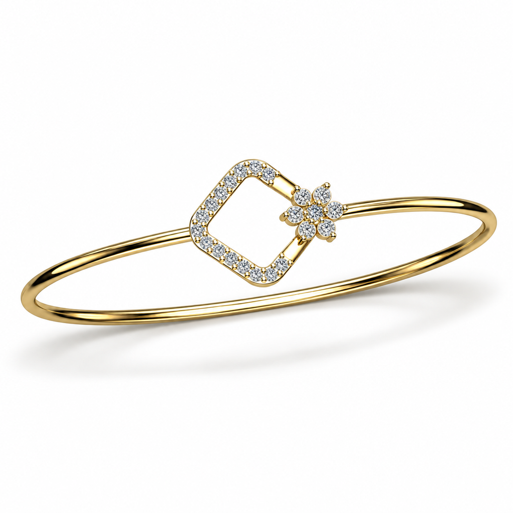 Floral Open-Square Diamond Bangle - angled product view