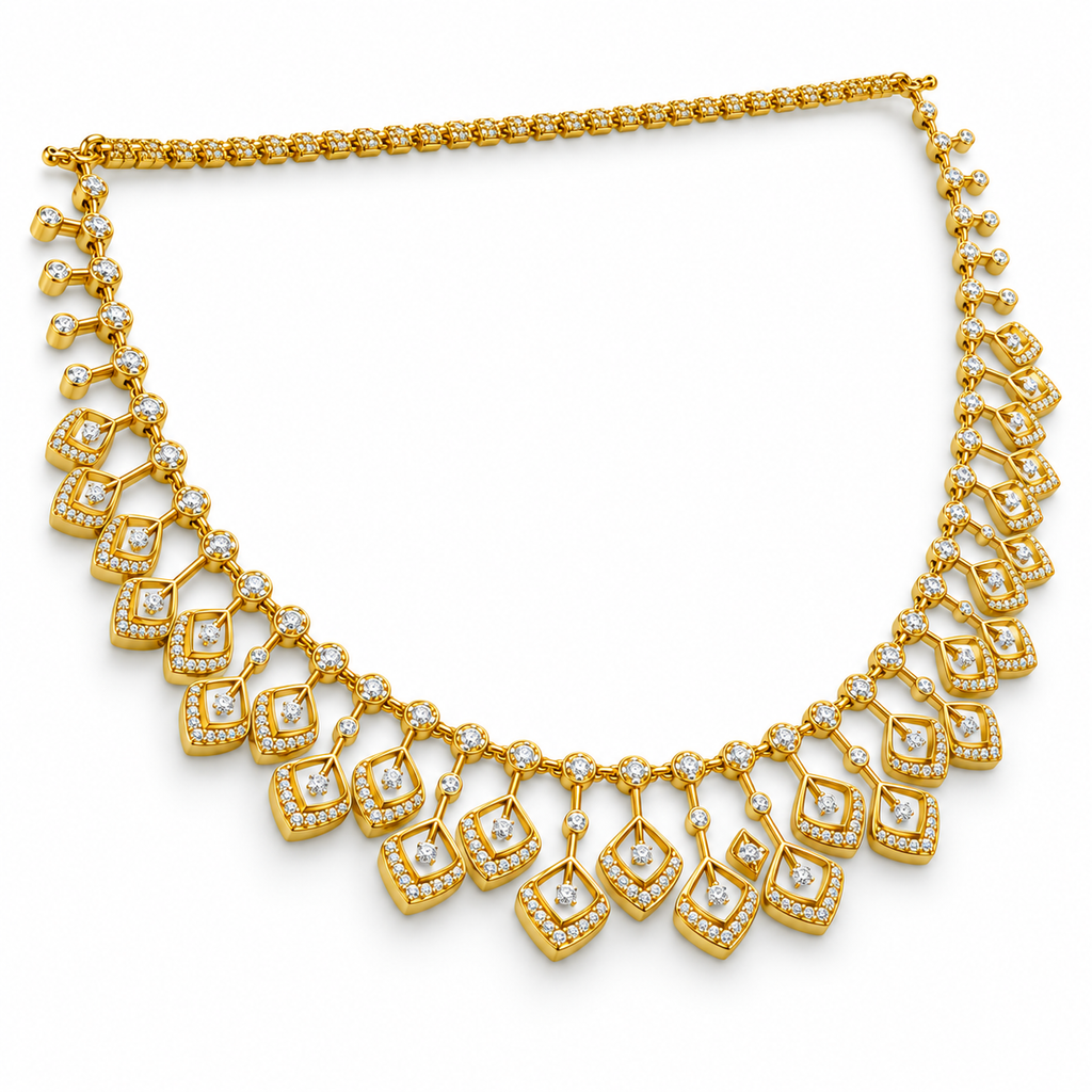 Layered Kite Drop Diamond Necklace - angled view