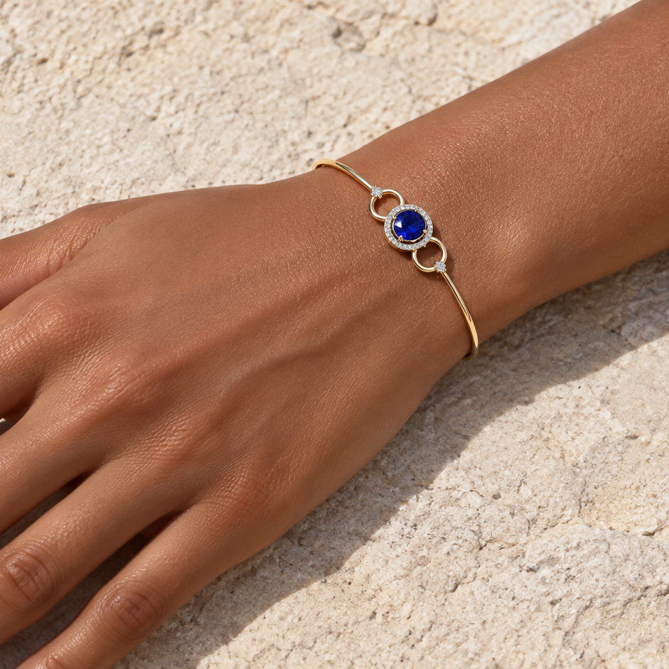 Royal Blue Halo Circle Bangle - worn view 1