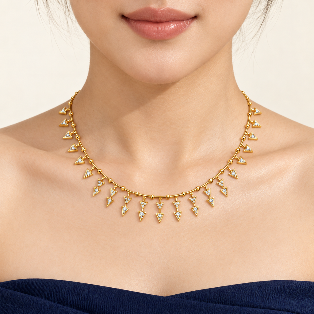 Triangle Charm Diamond Necklace - worn view 1