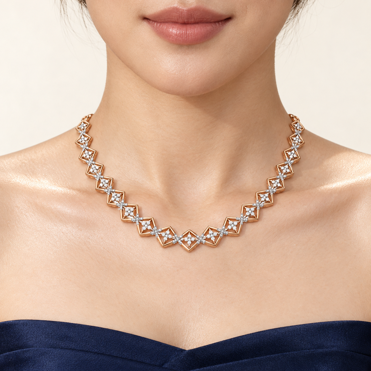 Geometric Star Frame Diamond Necklace - worn view 1