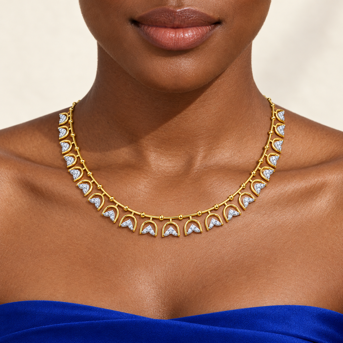 Crescent Fan Diamond Necklace - worn view 1