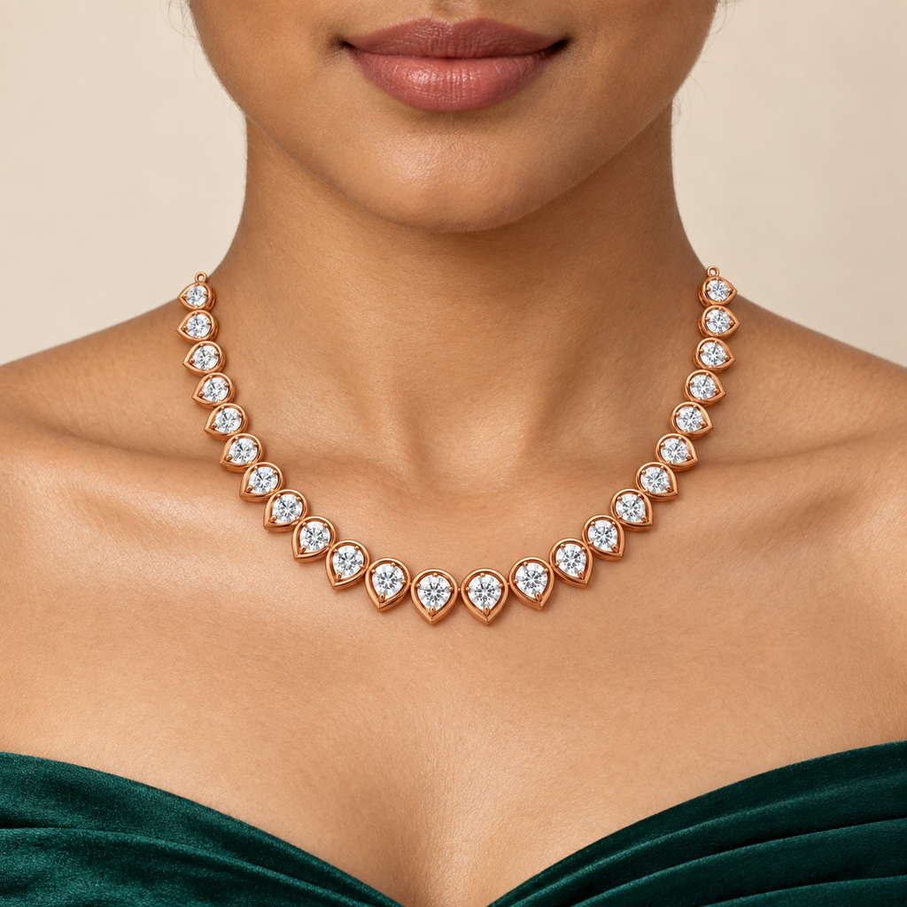Teardrop Solitaire Tennis Necklace - worn view 1