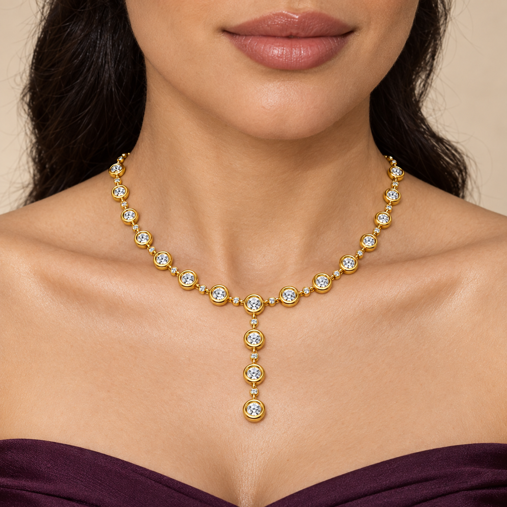 Bezel Solitaire Y-Drop Necklace - worn view 1