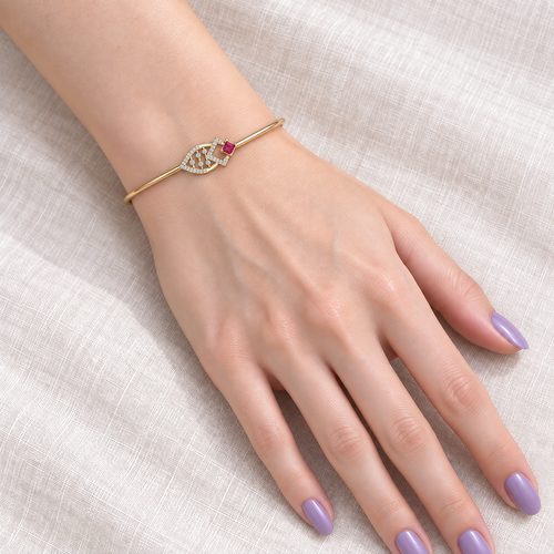 Blush Geometric Lattice Bangle - worn view 1